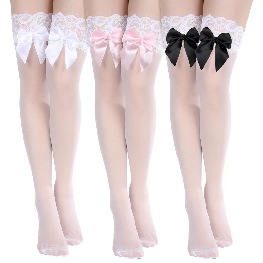 3002 Bow Lace Thigh High Stockings over the Knee Stocks for Halloween